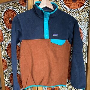 Kids M (10) Patagonia Fleece snap Pullover - Navy and Rust